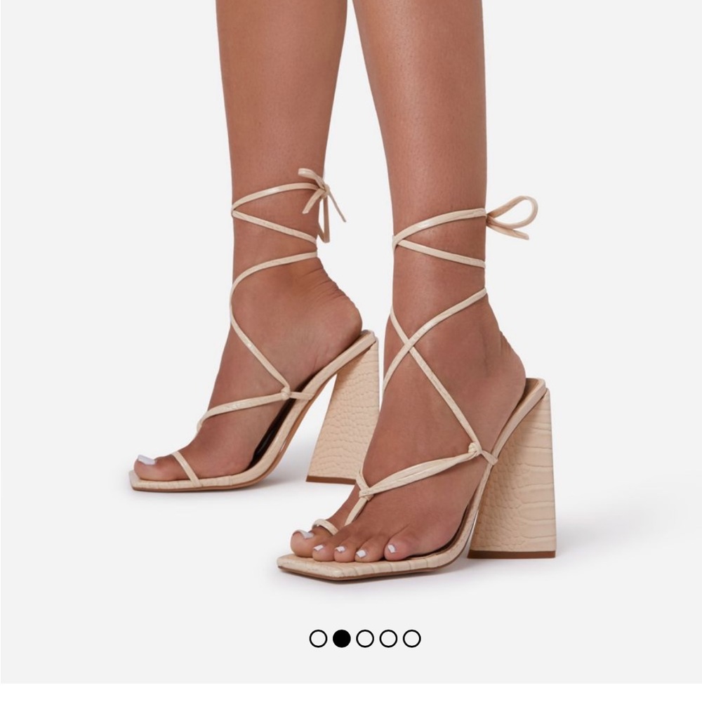 EGO Miah Lace Up Knotted Strappy Detail Square Toe Sculptured Flared Block Heel